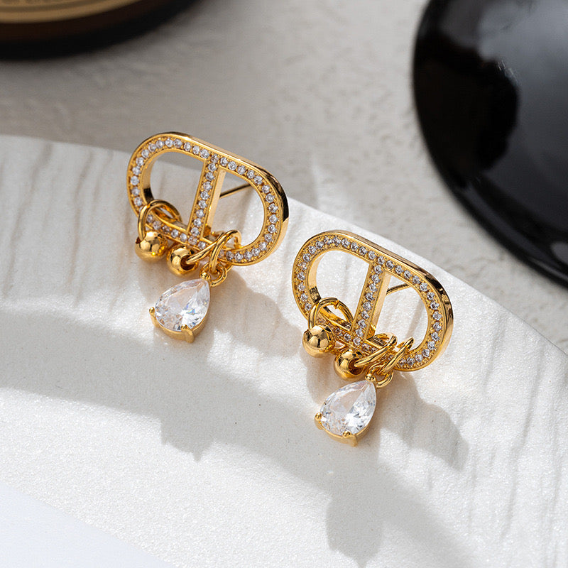 CD letter with Full Diamond Earrings