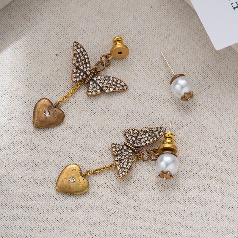 Vintage Gold Butterfly Dangle Earrings