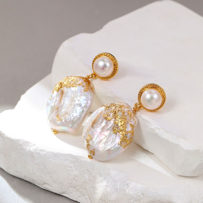 Oval Baroque Pearl Pendant Earrings