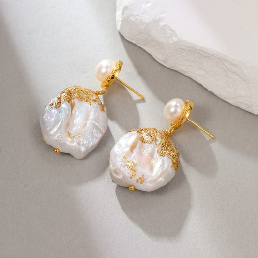 Oval Baroque Pearl Pendant Earrings