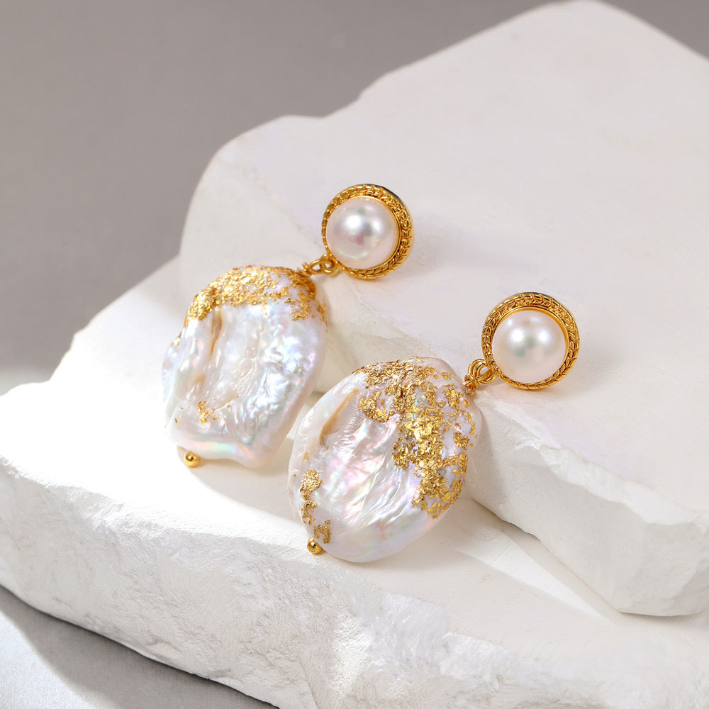 Oval Baroque Pearl Pendant Earrings