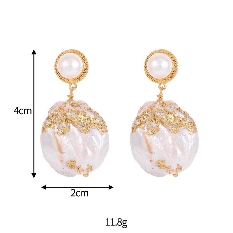 Oval Baroque Pearl Pendant Earrings