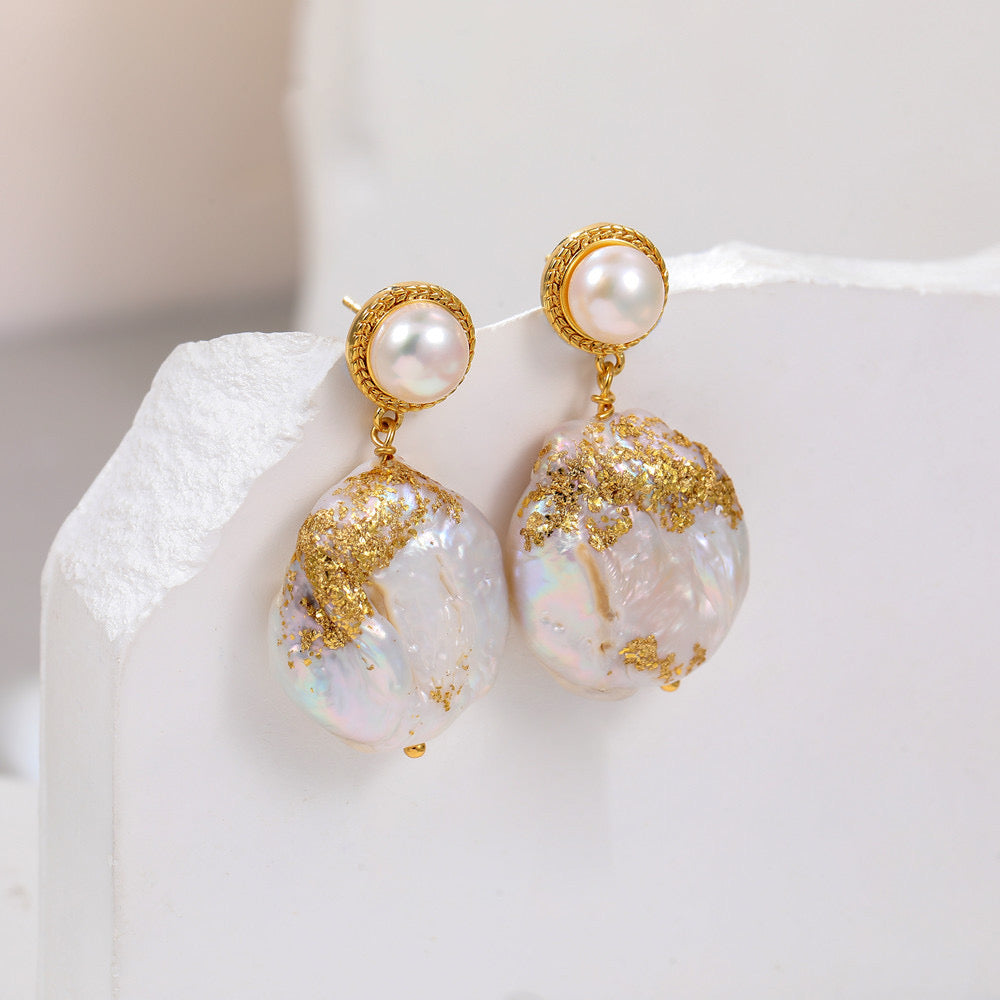 Oval Baroque Pearl Pendant Earrings