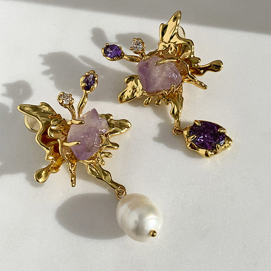 Baroque Pearl with Irregular Butterfly Earrings