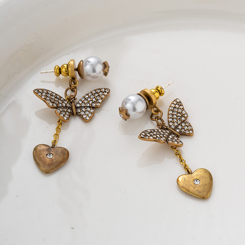 Vintage Gold Butterfly Dangle Earrings