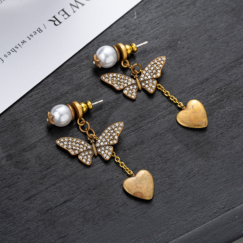 Vintage Gold Butterfly Dangle Earrings