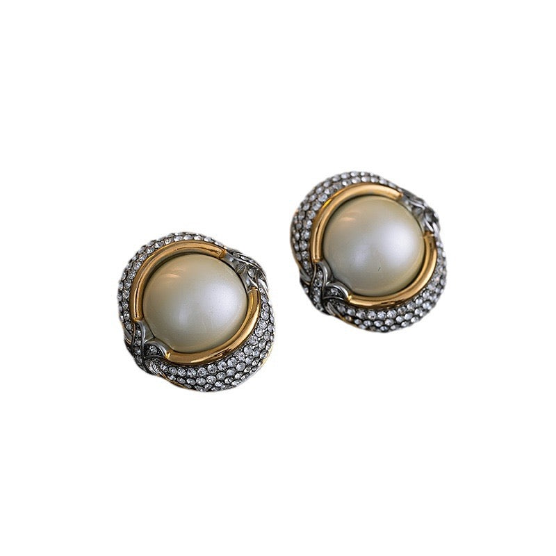 Luxury Diamond Pearl Stub Earrings