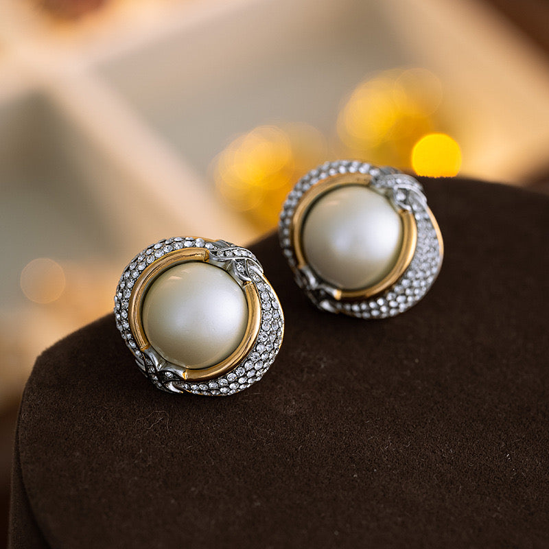 Luxury Diamond Pearl Stub Earrings