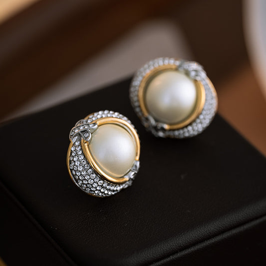 Luxury Diamond Pearl Stub Earrings