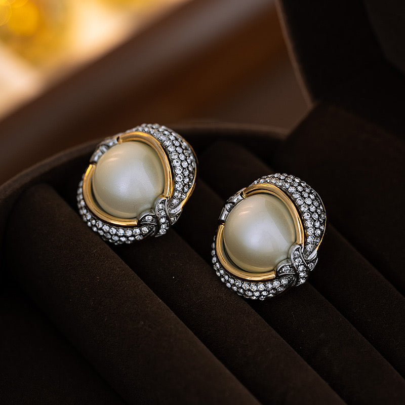 Luxury Diamond Pearl Stub Earrings