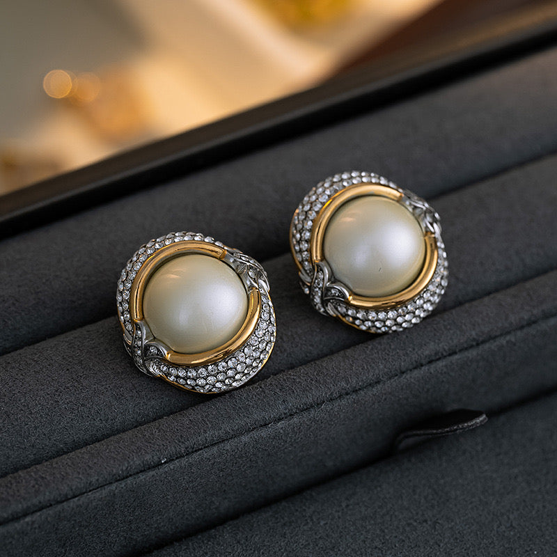 Luxury Diamond Pearl Stub Earrings