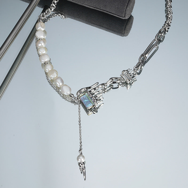 Pearl Sweater Zircon Chain Necklace